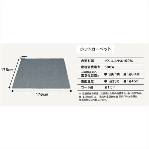 ホットカーペット+シャギーラグ 185×185cm SGR-1818 グレー_21