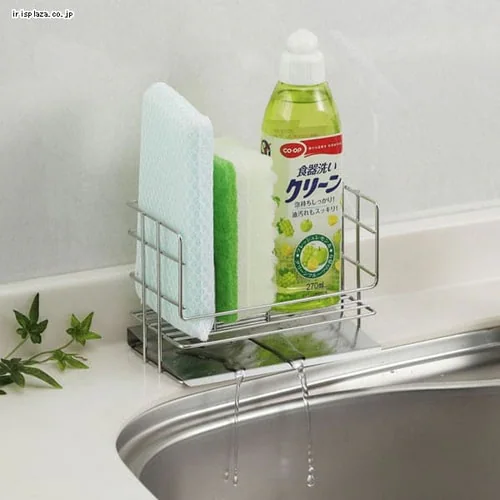 下村企販 斜めトレー付洗剤スポンジラック ミニ シルバー 42591 _4
