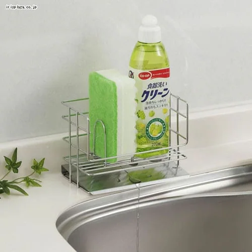 下村企販 斜めトレー付洗剤スポンジラック ミニ シルバー 42591 _5