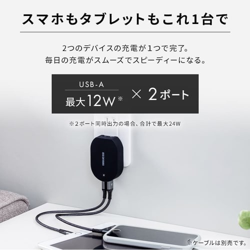 充電器 USB 2ポート IQC-C242 ブラック (Type-A) 7248621│アイリス