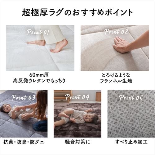 ラグ 超極厚ラグ 5層構造 極厚6cm 抗菌・防臭 防ダニ加工 200cm×250cm