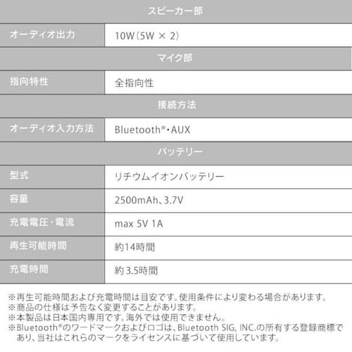 スピーカー Bluetooth 連続使用14h 防水 BTS-213-H グレー 7250062