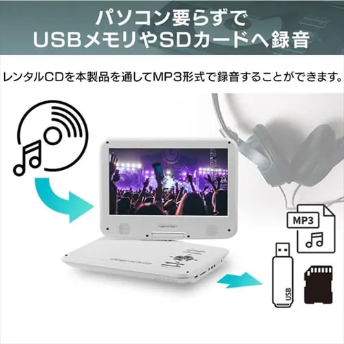 �|�[�^�u��DVD�v���[���[ 10.1�C���` �t�� 3�d���Ή� FV-P1013W �z���C�g _14