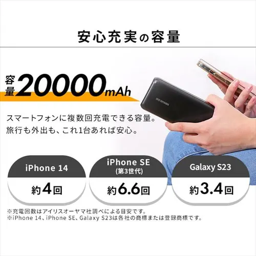 モバイルバッテリー 3台同時充電 20000mAh IPB-C2003 ブラック _2