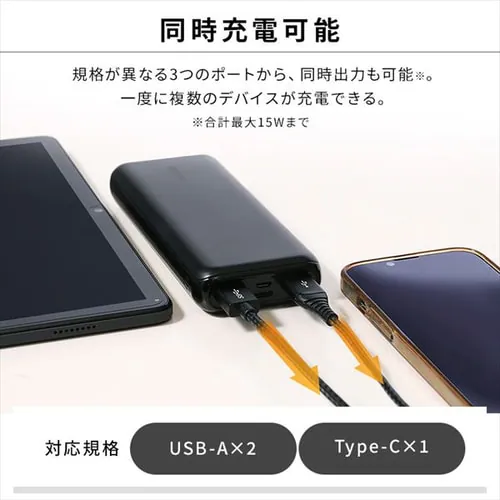 モバイルバッテリー 3台同時充電 20000mAh IPB-C2003 ブラック _3