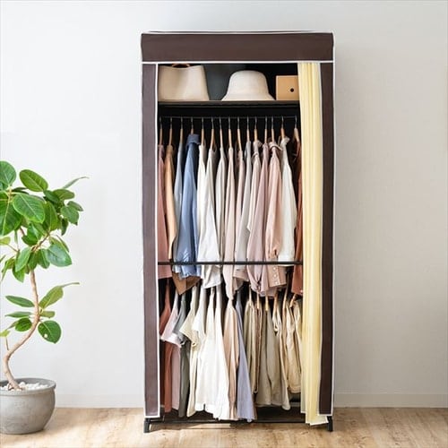 ハンガーラック 大容量 90幅 上下棚 選べるカバー付きクローゼット