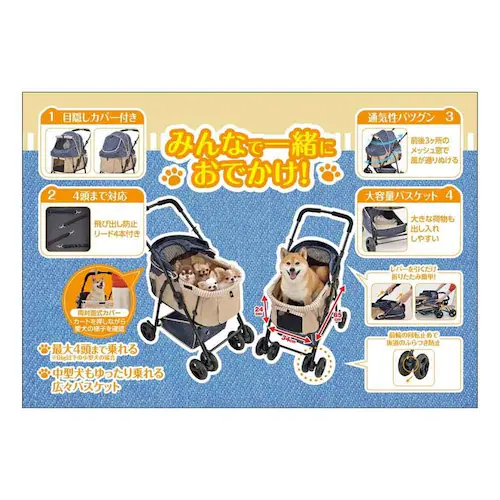 GEX わんわんカート 多頭用DXplus-N デニム柄×ベージュ_2