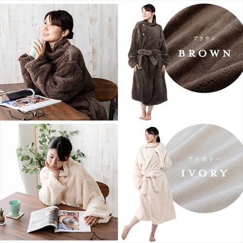 Blanko 着る毛布 115cm丈 マイクロミンクファー 洗濯可 ブラウン