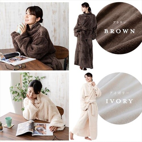 Blanko 着る毛布 140cm丈 マイクロミンクファー 洗濯可 ブラウン