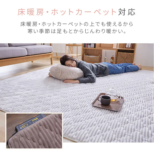 ラグ フランネルラグ 4層構造 抗菌防臭 防ダニ加工 190cm×190cm グレージュ _12