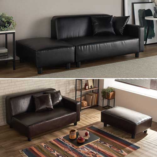 ソファ 2人掛け ロータイプ コンパクト オットマン＆クッション付き