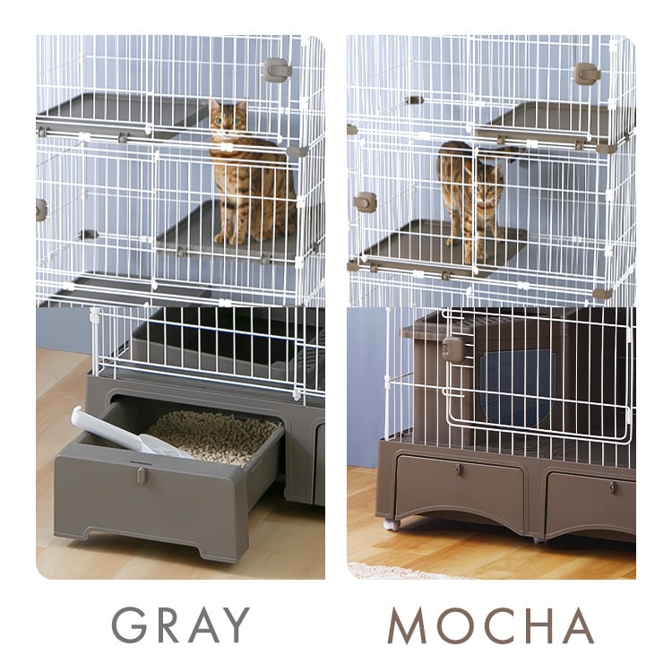 トイレ一体型キャットケージ3段（猫砂スコップ付き） グレー MB273 猫