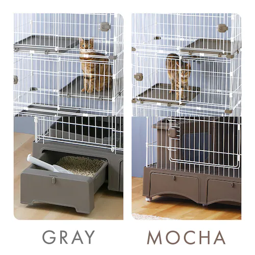 トイレ一体型キャットケージ3段(猫砂スコップ付き) グレー MB273 猫ケージ_14