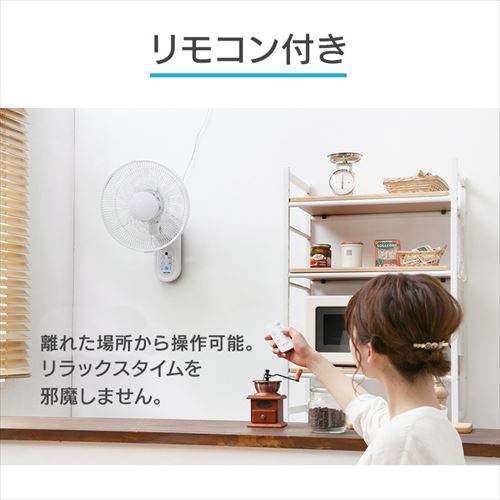 扇風機 壁掛け 左右首振り リモコン付 テクノス IR-WF33R ホワイト
