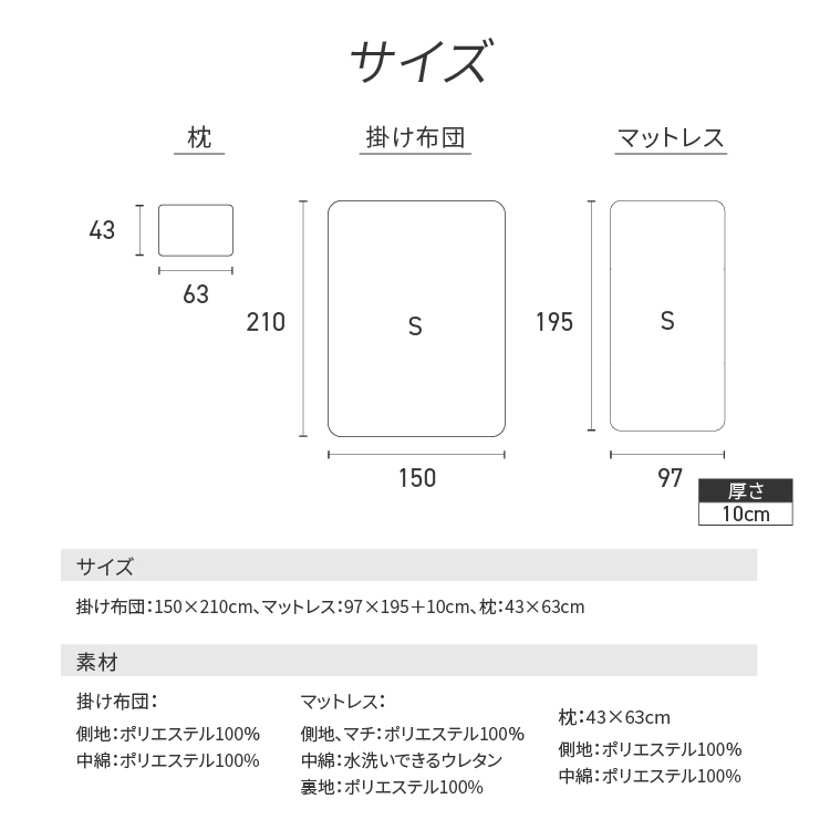 3点セット販売　　Ｂ品リスボン約200×250-2枚プラス約50×75ｃｍマット 洗える3つ折りマットレス寝具3点セット S ネイビー 7265531 │アイリス