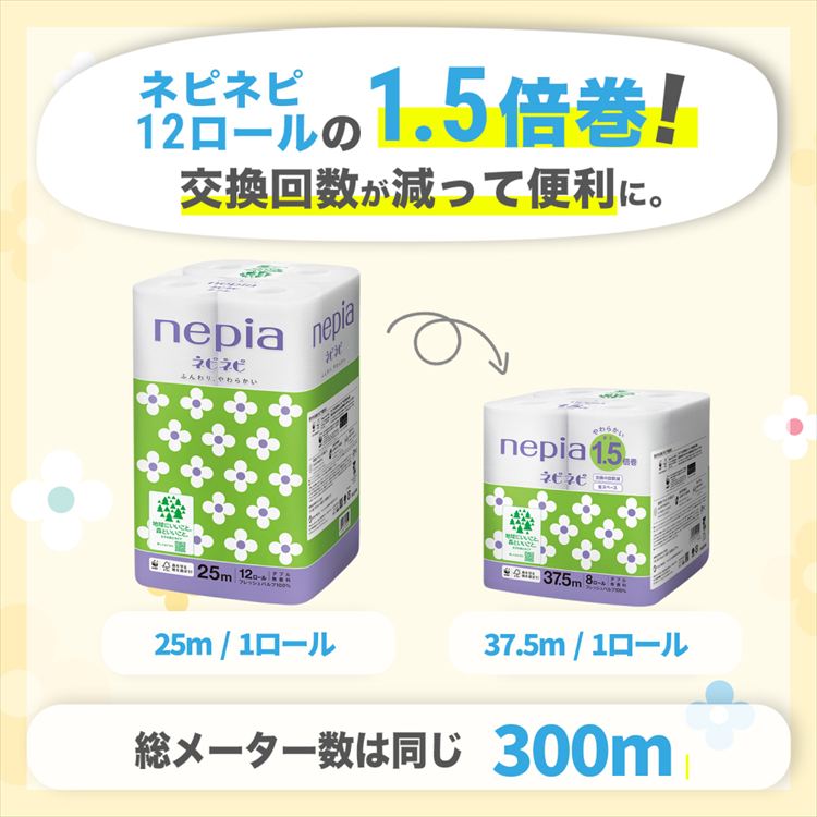 4個セット】王子ネピア ネピア ネピネピ トイレットロール 1.5倍巻き 8