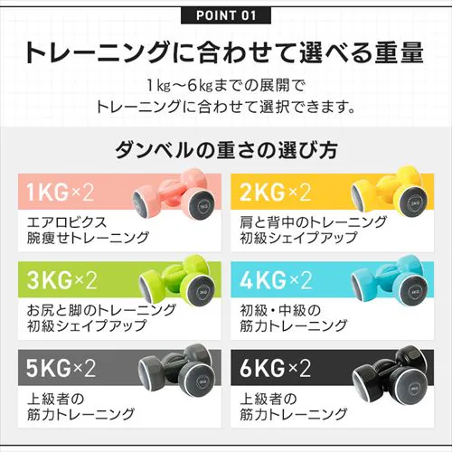 ダンベルセット TKS42HM002-1KG 1kg/ピンク【プラザセレクト】_2