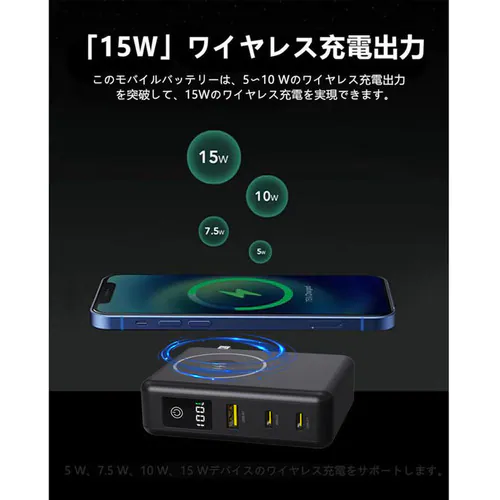 ACプラグ付PD65W対応モバイルバッテリー ワイヤレス充電機能付き HD2-MBACPD65W10TGWH ホワイト【プラザセレクト】_4