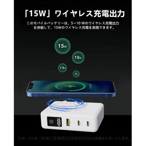 ACプラグ付PD65W対応モバイルバッテリー ワイヤレス充電機能付き HD2-MBACPD65W10TGWH ホワイト【プラザセレクト】_8