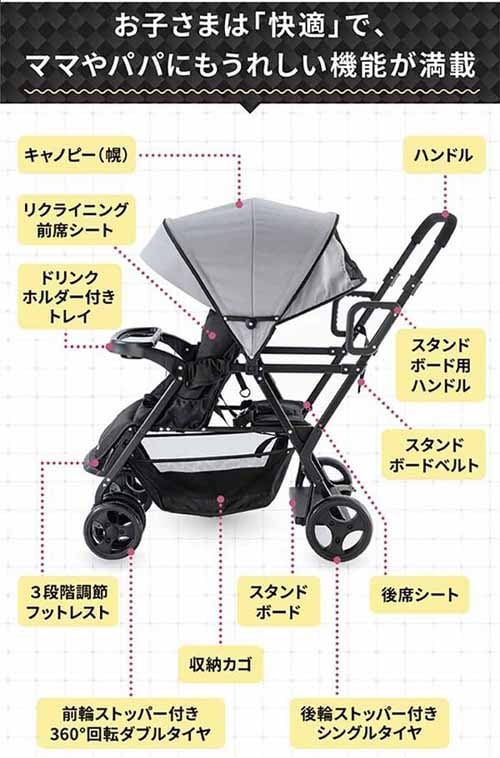 Nebio アミティエF 2人乗り ベビーカー ブラック 7268124 │アイリス