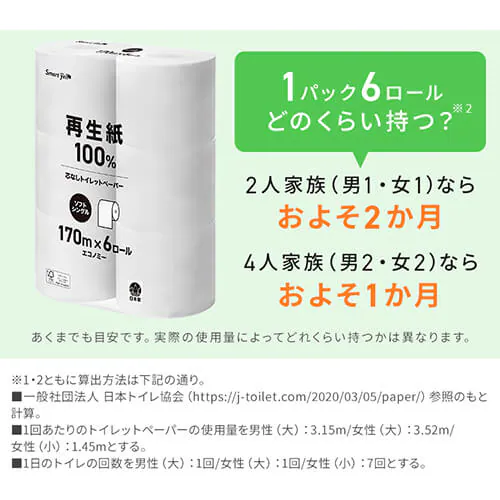 【6ロール】トイレットペーパー シングル 再生紙 スマートエール 芯なし_6
