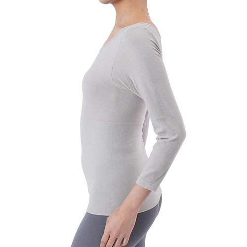 Fukuske 満足 美温活 はらまき心地 腹巻付き長袖シャツ 無地 8分袖 襟ぐり広め 37-4906G90 L ブラック【プラザセレクト】_4