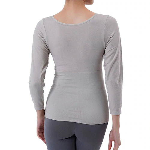 Fukuske 満足 美温活 はらまき心地 腹巻付き長袖シャツ 無地 8分袖 襟ぐり広め 37-4906G90 L ブラック【プラザセレクト】_5