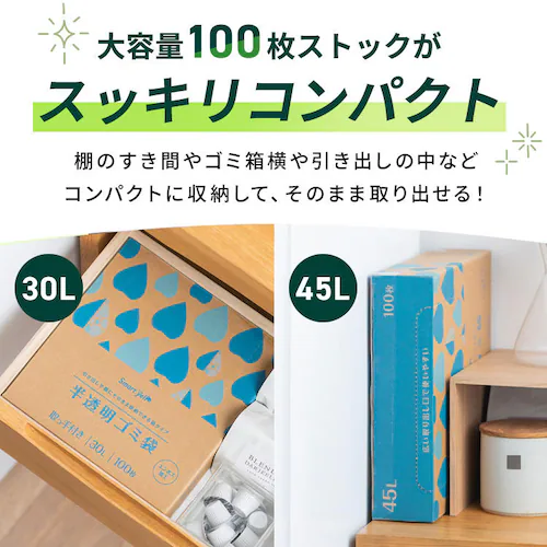【2個セット】半透明ごみ袋45L 取手付 100枚 0.012mm 【SYCP】_5