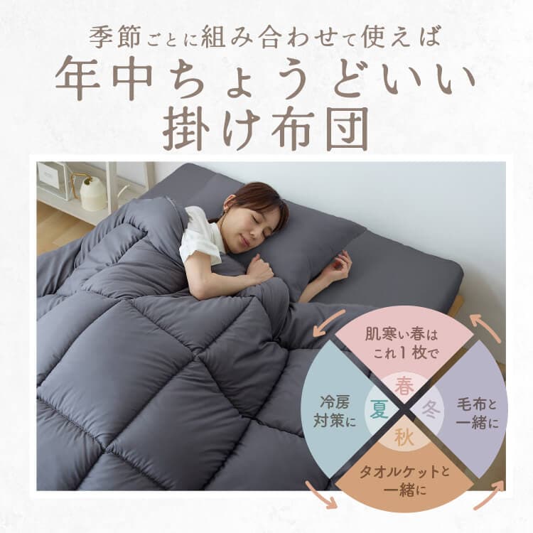 掛け布団 ダブル 抗菌防臭 防ダニ加工 オールシーズン使える ベージュ