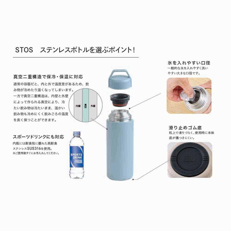 STOS ステンレスボトル 500ml 45321 スモーキーブルー 7279607