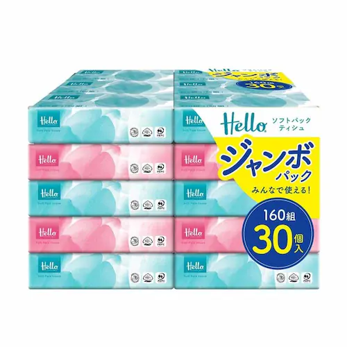 【60個セット】ハロー ソフトパックティッシュ 160組 30個×2パック ユニバーサル・ペーパー _3