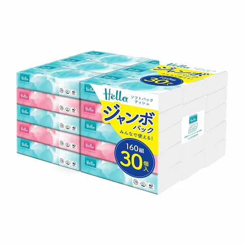【60個セット】ハロー ソフトパックティッシュ 160組 30個×2パック ユニバーサル・ペーパー _4