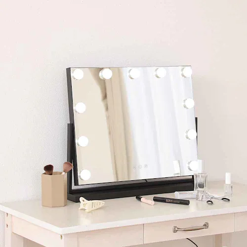 女優ミラー 卓上 LEDライト付き 3段階調光 ドレッサー ミラー 大型 鏡 化粧ミラー 【プラザセレクト】_2