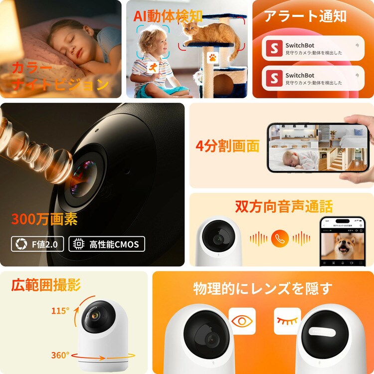 SwitchBot見守りカメラPlus3MP＆SanDisk128GB【4個】 SwitchBot 見守りカメラPlus 3MP W3101102 7293342│アイリスオーヤマ