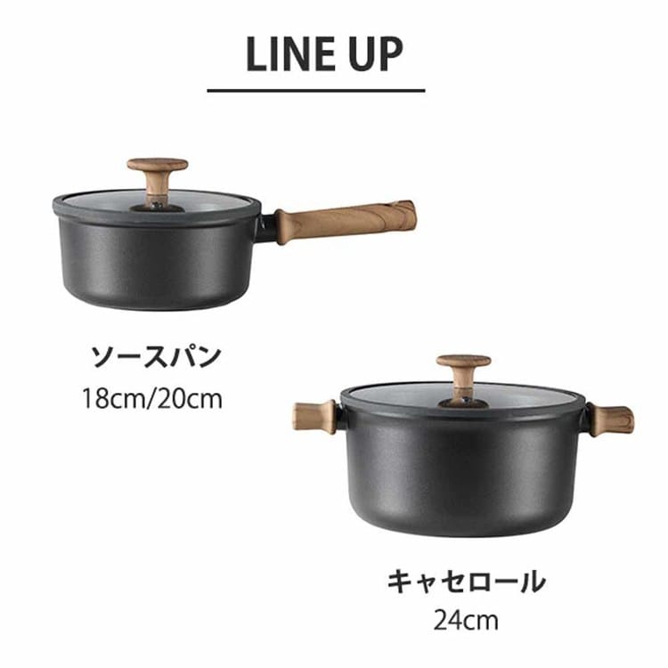 カローテ 片手鍋 ソースパン 18cm IH ガス火対応 ガラス蓋付 ブラック