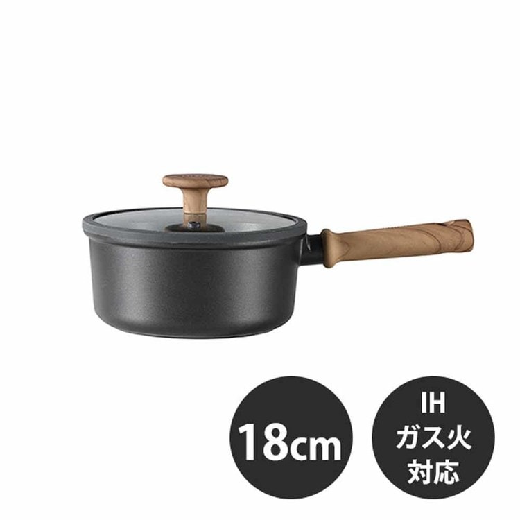 カローテ 片手鍋 ソースパン 18cm IH ガス火対応 ガラス蓋付 ブラック