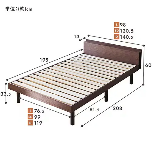 【マットレスセット】 ベッド セミダブル すのこ 棚付き コンセント 高さ3段階 ホワイト+ポケットコイルマットレス 白_17