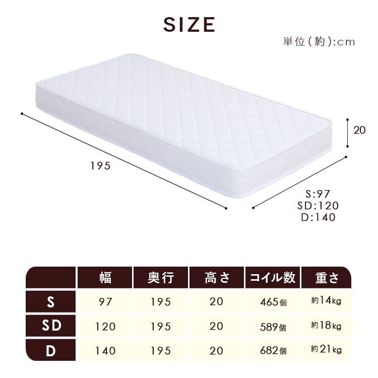 圧縮ポケットコイルマットレス20cm シングル HS002-B ホワイト 7294687