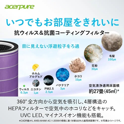 Acerpure 空気清浄機 サーキュレーター Acerpure Cool 360度吸引 UVC ホワイト AC553-50W _3
