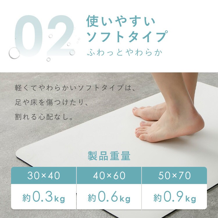 しっかり吸水！ ソフト珪藻土マット バスマット 水切りマット 50x70cm