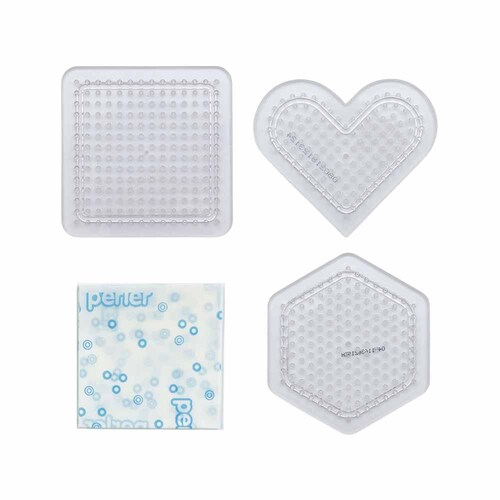 カワダ パーラービーズ プレートセットS 四角形と六角形とハート型(透明) 80-30029 【プラザセレクト】_2