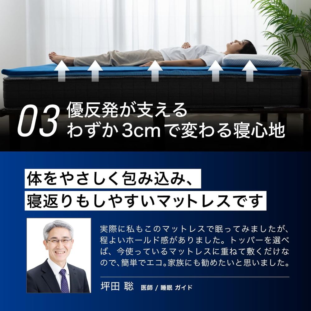 エムリリー優反発マットレストッパー3cm セミダブル 7337244