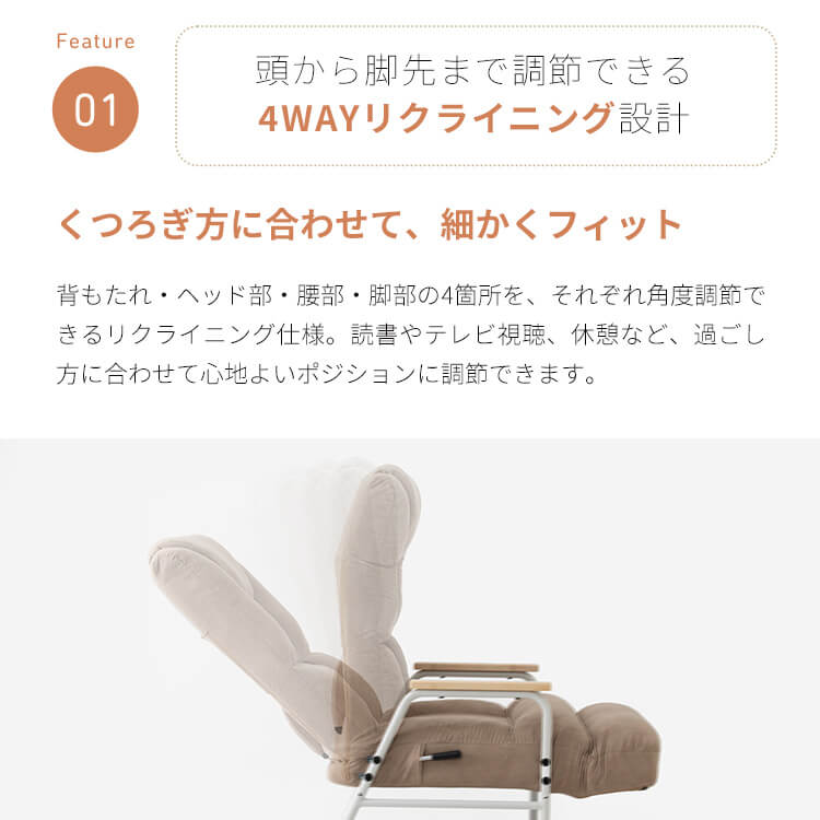 腰ケアフィット フットレスト付ランバーサポート高座椅子Mukava CG