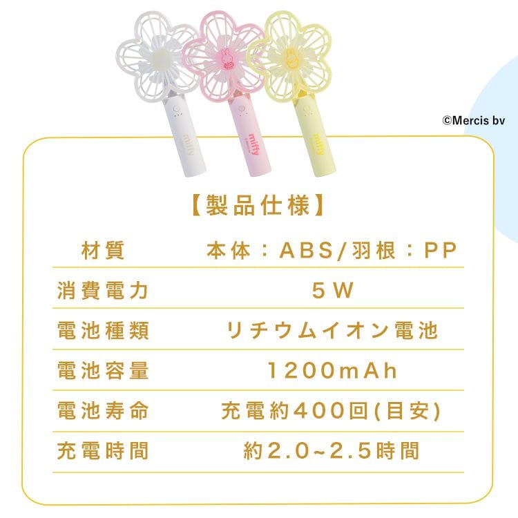 miffy冷却プレート付ハンディファン 393-PXXP078 オフホワイト 7346254