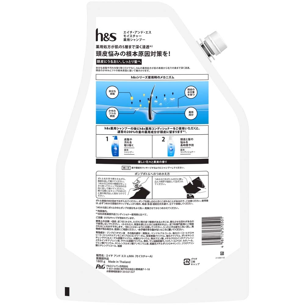 2個】h&s モイスチャー つめかえ超特大サイズ6倍 コンディショナー
