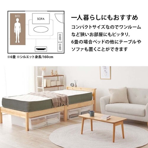 組立簡単 ボンネルコイルマットレス付宮棚付きシングルベッド MB-5151S-LBR3301 ライトブラウン【時間指定不可】【代引不可】【同梱不可】_14