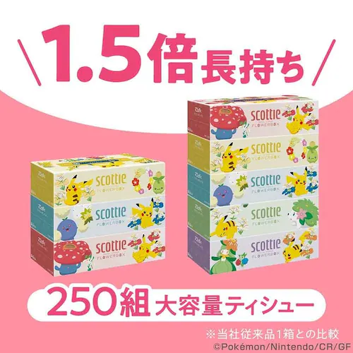 スコッティ ティッシュ フラワーボックス 250組(500枚)5箱パック ポケモン_2