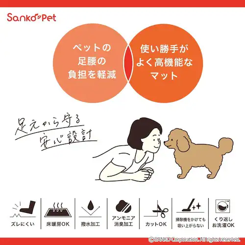 Sankopet このコ想いのタイルマット 肉球柄 2枚入 ベージュ_5