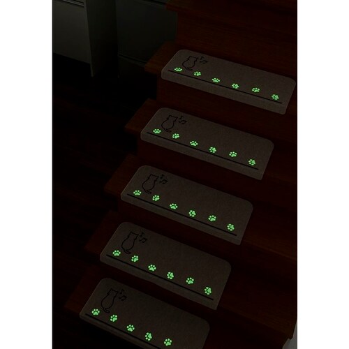 おくだけ吸着蓄光階段マット ネコ ライトベージュ_2