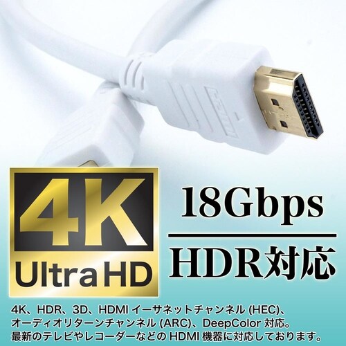 ホーリック HDMIケーブル 2m プラスチックヘッドタイプ HDM20-005WH ホワイト_1
